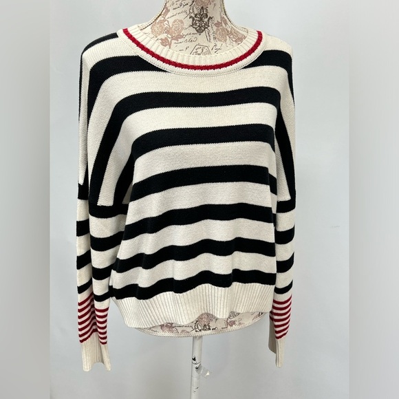 MADISON Beige with black and red stripe crew neck sweater size L - Picture 9 of 13